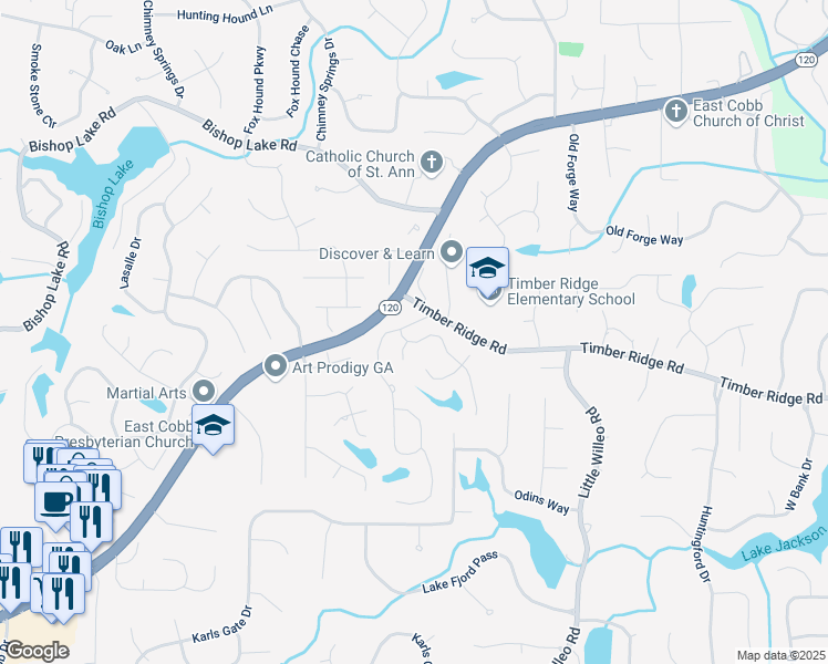 map of restaurants, bars, coffee shops, grocery stores, and more near 1850 Mallard Lake Drive in Marietta