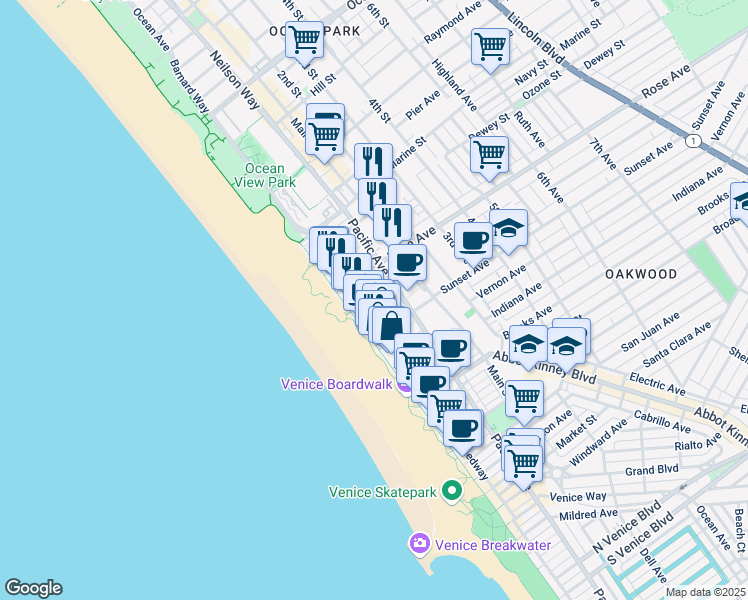 map of restaurants, bars, coffee shops, grocery stores, and more near 30 Dudley Avenue in Los Angeles