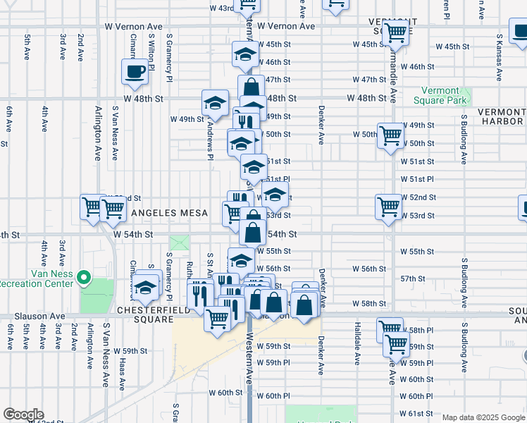 map of restaurants, bars, coffee shops, grocery stores, and more near 1735 West 53rd Street in Los Angeles