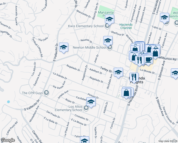 map of restaurants, bars, coffee shops, grocery stores, and more near 2337 Joan Drive in Hacienda Heights