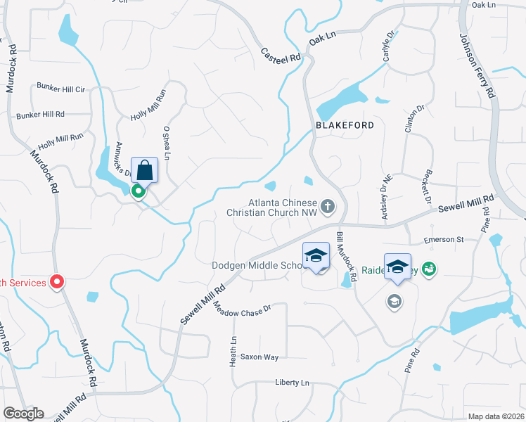 map of restaurants, bars, coffee shops, grocery stores, and more near 3460 Mill Bridge Drive in Marietta