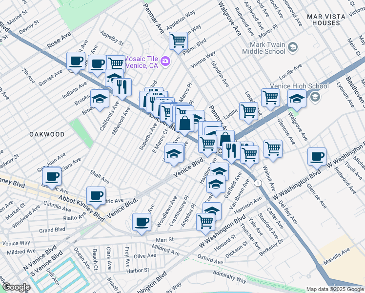 map of restaurants, bars, coffee shops, grocery stores, and more near 928 Victoria Avenue in Los Angeles