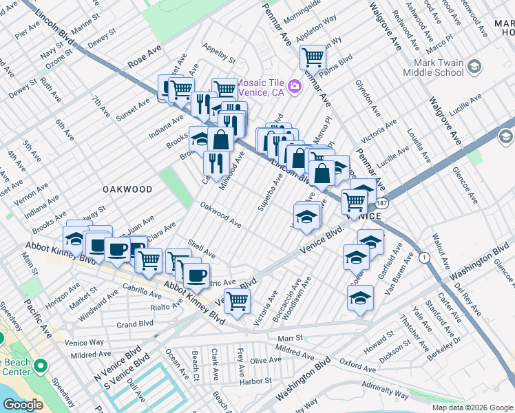 map of restaurants, bars, coffee shops, grocery stores, and more near 840 Nowita Place in Los Angeles