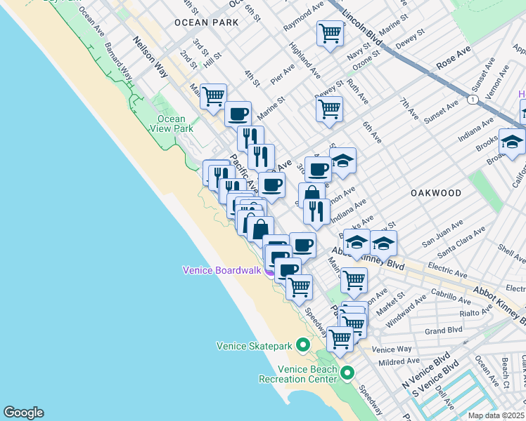 map of restaurants, bars, coffee shops, grocery stores, and more near 105 Paloma Avenue in Los Angeles