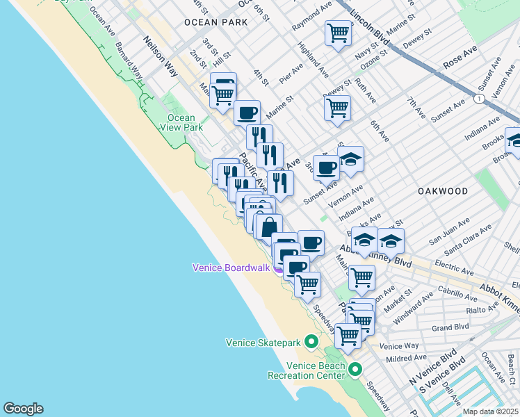 map of restaurants, bars, coffee shops, grocery stores, and more near 30 Dudley Avenue in Los Angeles