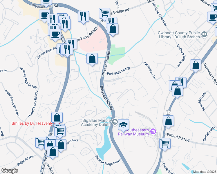map of restaurants, bars, coffee shops, grocery stores, and more near 3733 Sidney Lanier Boulevard in Duluth