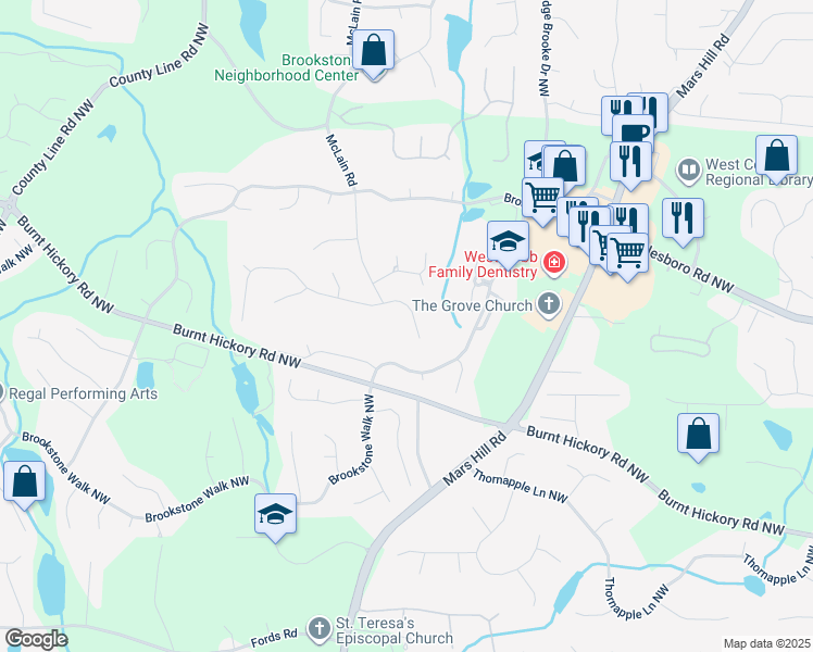 map of restaurants, bars, coffee shops, grocery stores, and more near 5589 Forkwood Drive Northwest in Acworth