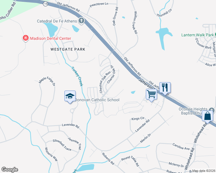map of restaurants, bars, coffee shops, grocery stores, and more near 87 Charter Oak Drive in Athens