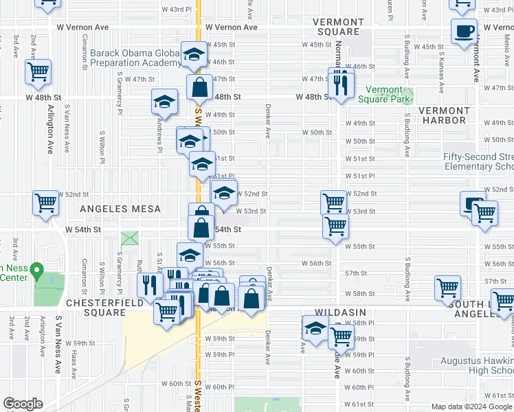map of restaurants, bars, coffee shops, grocery stores, and more near 1617 West 53rd Street in Los Angeles