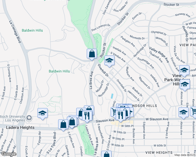 map of restaurants, bars, coffee shops, grocery stores, and more near 5112 Dawn View Place in View Park-Windsor Hills