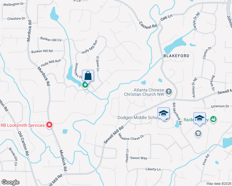 map of restaurants, bars, coffee shops, grocery stores, and more near 1803 Newstead Trce Northeast in Marietta