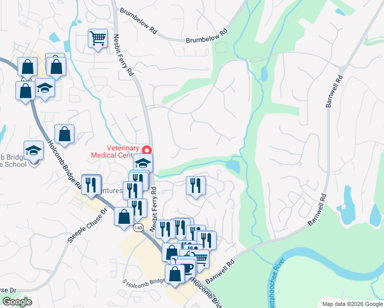 map of restaurants, bars, coffee shops, grocery stores, and more near 795 Nile Drive in Alpharetta