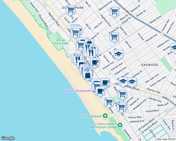 map of restaurants, bars, coffee shops, grocery stores, and more near 34 Dudley Avenue in Los Angeles