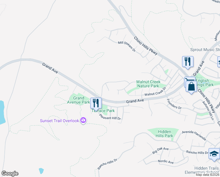 map of restaurants, bars, coffee shops, grocery stores, and more near 14253 Sapphire Hill Lane in Chino Hills