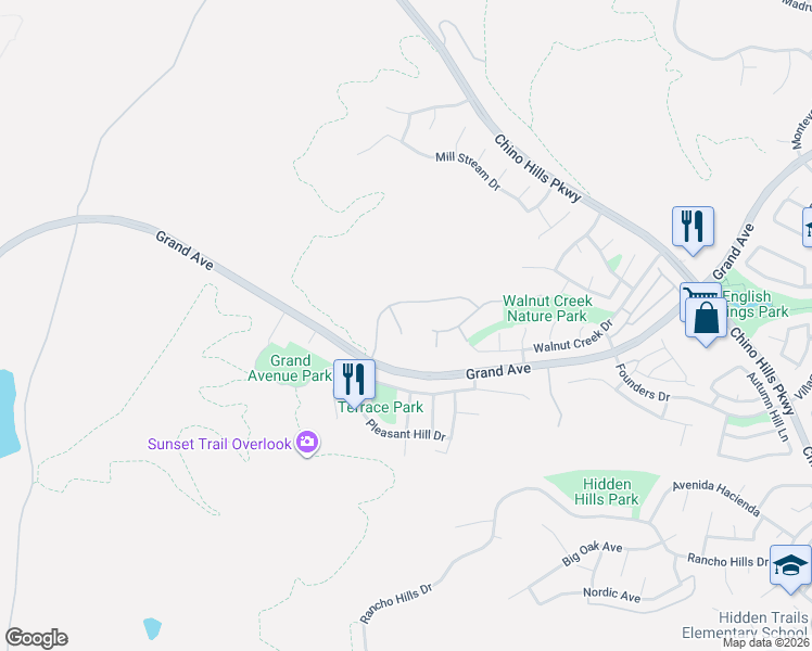 map of restaurants, bars, coffee shops, grocery stores, and more near 1600 Diamond Valley Lane in Chino Hills