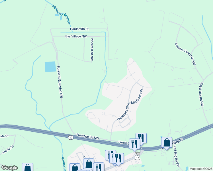 map of restaurants, bars, coffee shops, grocery stores, and more near 21 Edinburgh Drive in Shallotte