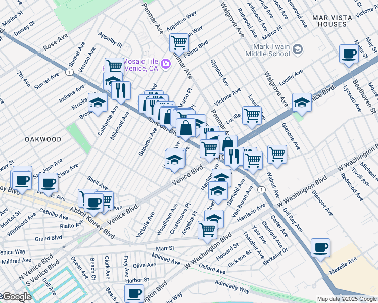 map of restaurants, bars, coffee shops, grocery stores, and more near 928 Victoria Avenue in Los Angeles
