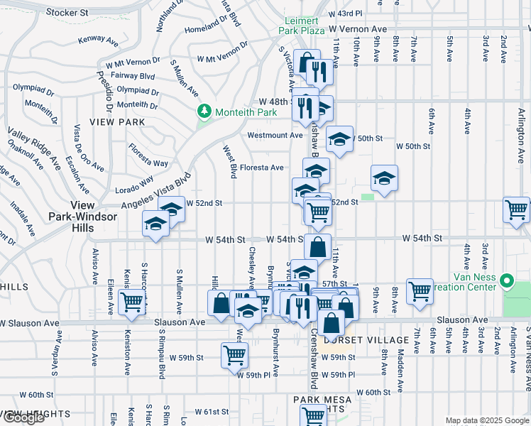 map of restaurants, bars, coffee shops, grocery stores, and more near 5315 Brynhurst Avenue in Los Angeles