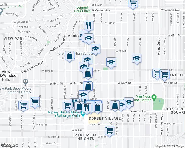 map of restaurants, bars, coffee shops, grocery stores, and more near 5315 11th Avenue in Los Angeles
