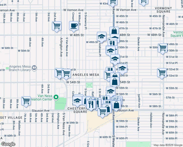 map of restaurants, bars, coffee shops, grocery stores, and more near 5219 Ruthelen Street in Los Angeles