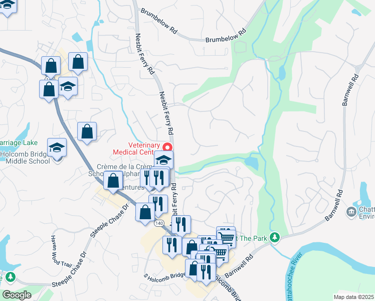 map of restaurants, bars, coffee shops, grocery stores, and more near 935 Tiber Circle in Alpharetta