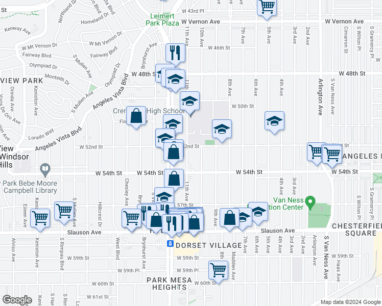 map of restaurants, bars, coffee shops, grocery stores, and more near 5314 11th Avenue in Los Angeles