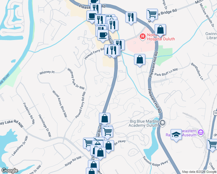 map of restaurants, bars, coffee shops, grocery stores, and more near 3732 Berkeley Crossing in Duluth