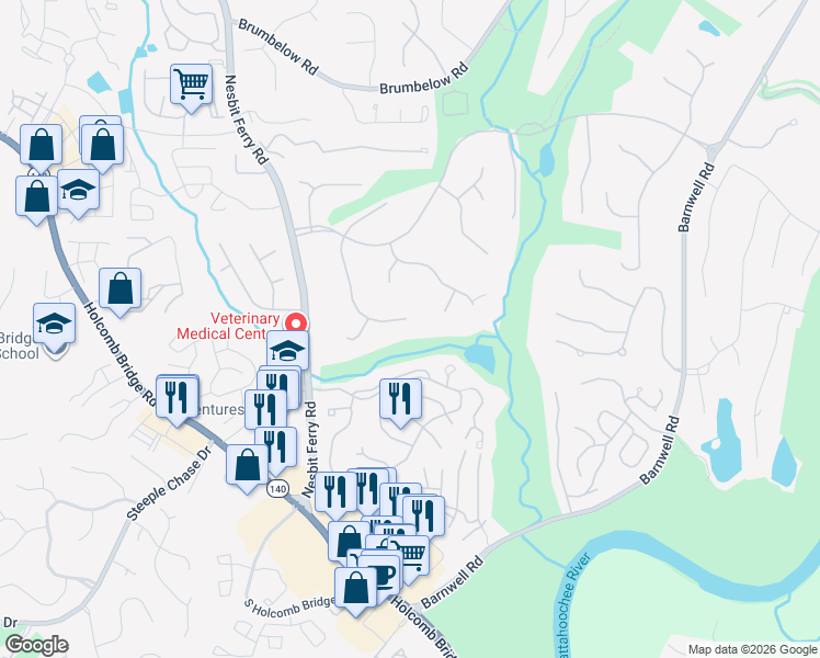 map of restaurants, bars, coffee shops, grocery stores, and more near 795 Nile Drive in Alpharetta