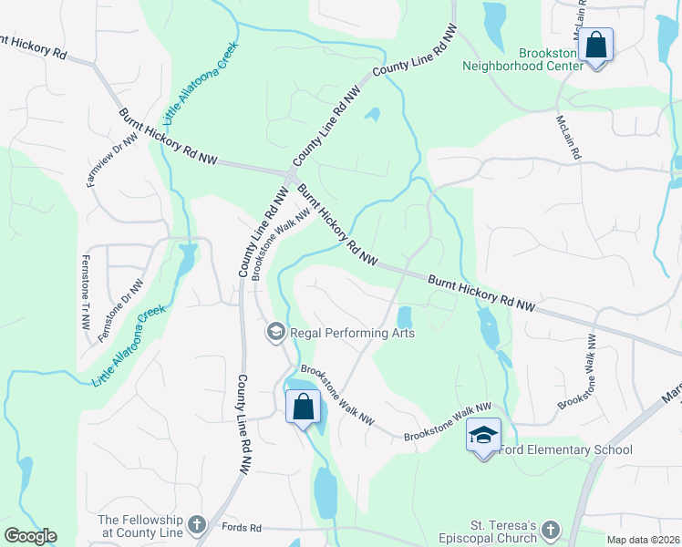 map of restaurants, bars, coffee shops, grocery stores, and more near 5997 Downington Point Northwest in Acworth