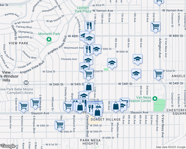 map of restaurants, bars, coffee shops, grocery stores, and more near 5315 11th Avenue in Los Angeles