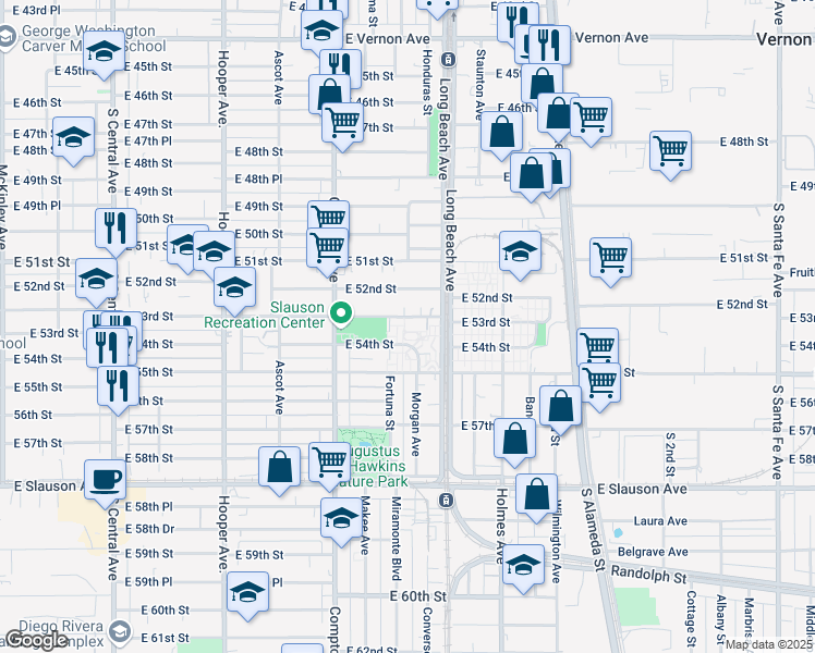 map of restaurants, bars, coffee shops, grocery stores, and more near 31 Fortuna Street in Los Angeles