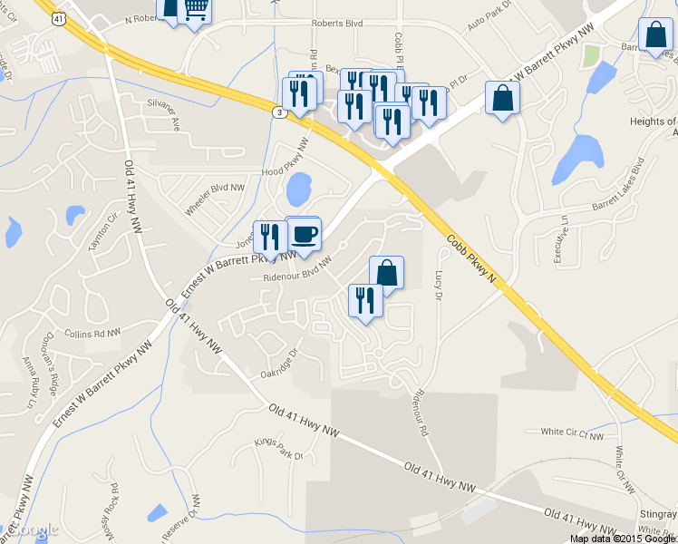 map of restaurants, bars, coffee shops, grocery stores, and more near 1777 Willow Branch Lane in Kennesaw