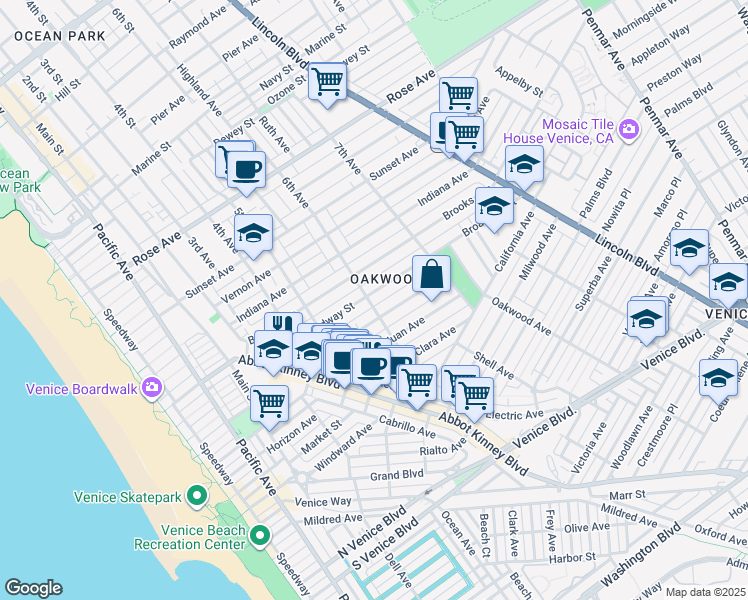 map of restaurants, bars, coffee shops, grocery stores, and more near 602 Broadway Street in Los Angeles