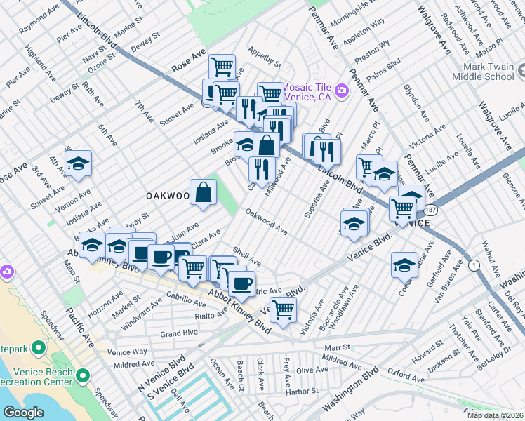 map of restaurants, bars, coffee shops, grocery stores, and more near 808 Milwood Avenue in Los Angeles