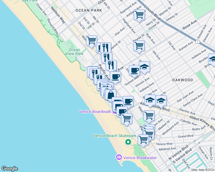 map of restaurants, bars, coffee shops, grocery stores, and more near 38 Dudley Avenue in Los Angeles