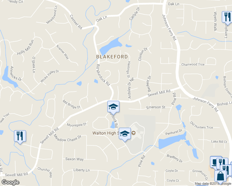 map of restaurants, bars, coffee shops, grocery stores, and more near 1835 Leighton Lane Northeast in Marietta