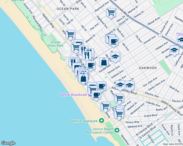 map of restaurants, bars, coffee shops, grocery stores, and more near 105 Paloma Avenue in Los Angeles