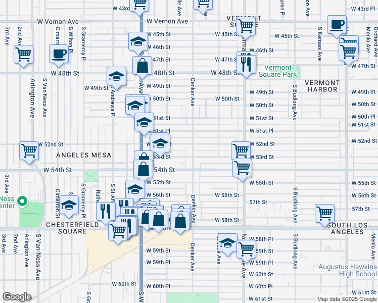 map of restaurants, bars, coffee shops, grocery stores, and more near 5217 Denker Avenue in Los Angeles