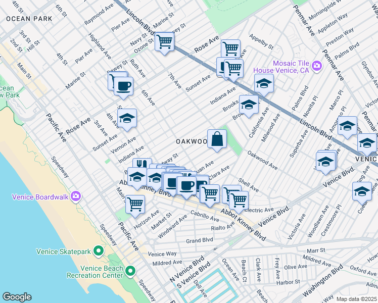 map of restaurants, bars, coffee shops, grocery stores, and more near 602 Broadway Street in Los Angeles