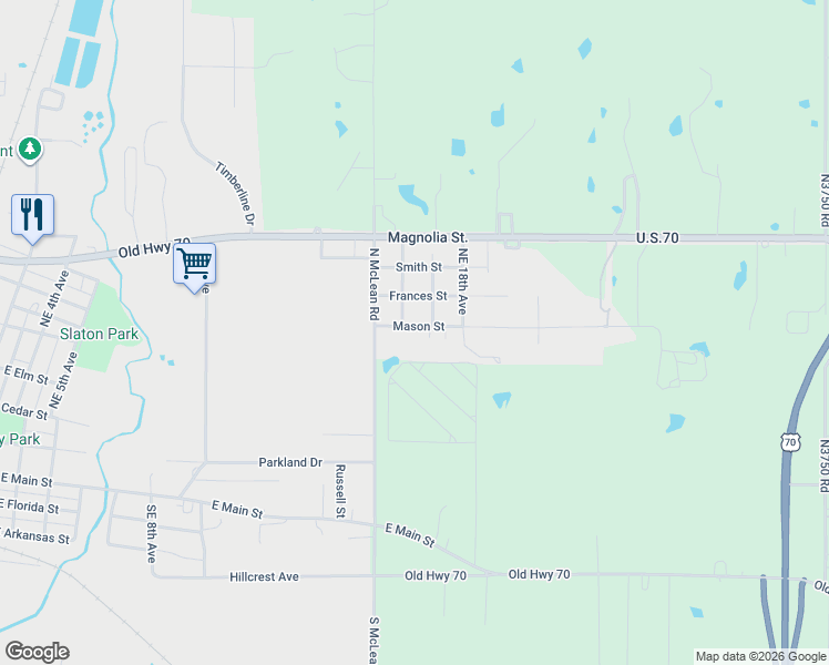 map of restaurants, bars, coffee shops, grocery stores, and more near 1615 Mason Street in Durant