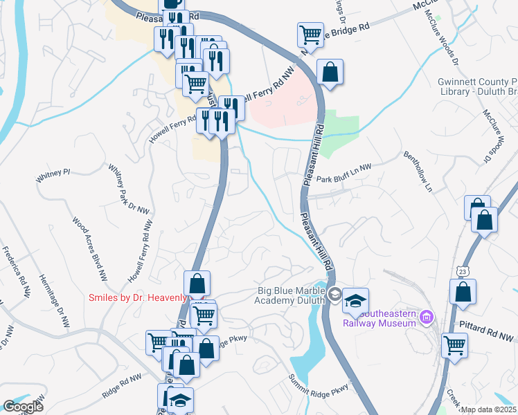 map of restaurants, bars, coffee shops, grocery stores, and more near 2314 Northwoods Lake Court in Duluth