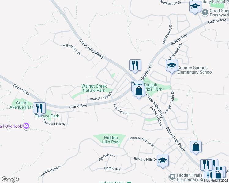 map of restaurants, bars, coffee shops, grocery stores, and more near 2018 Villa Del Lago Drive in Chino Hills