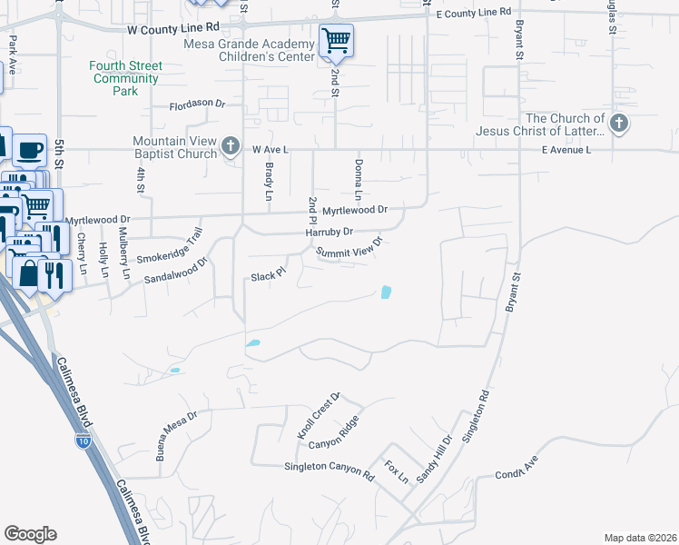 map of restaurants, bars, coffee shops, grocery stores, and more near in Calimesa