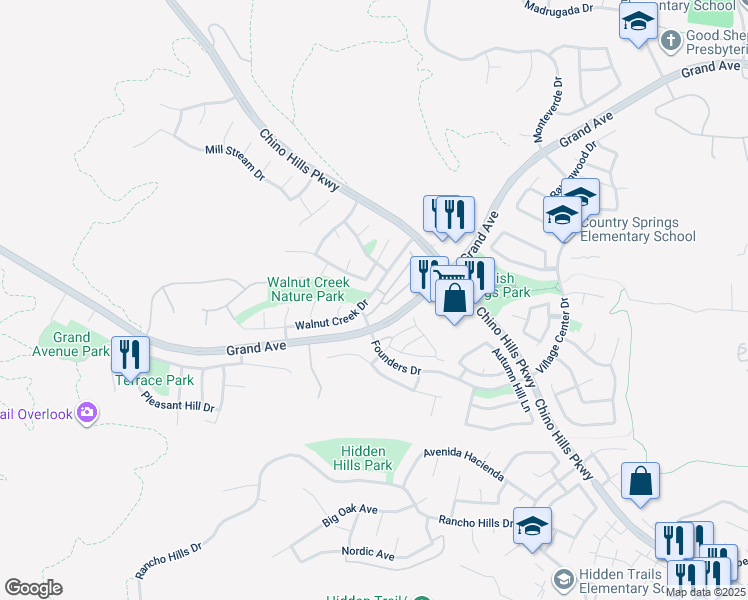 map of restaurants, bars, coffee shops, grocery stores, and more near 2012 Villa Del Lago Drive in Chino Hills