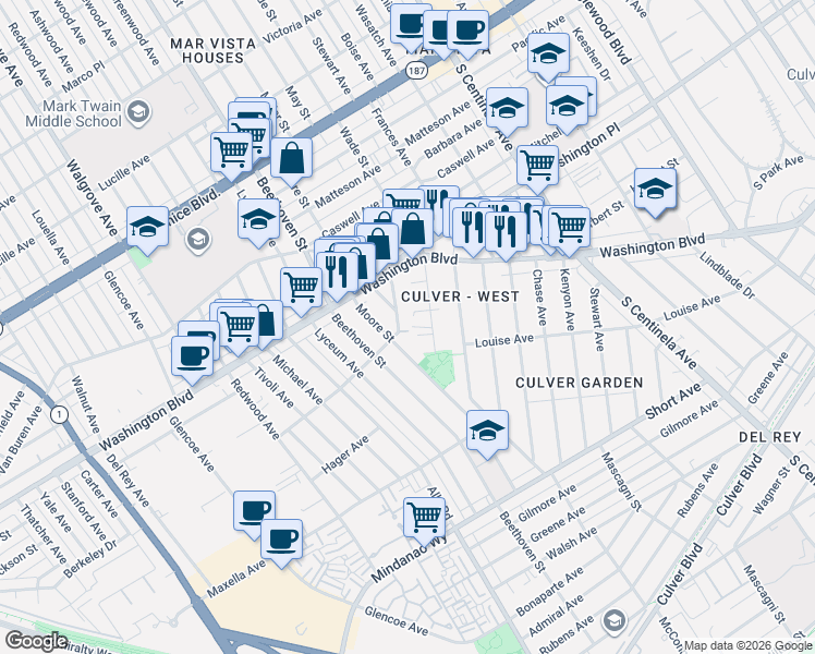 map of restaurants, bars, coffee shops, grocery stores, and more near 4070 Rosabell Street in Los Angeles
