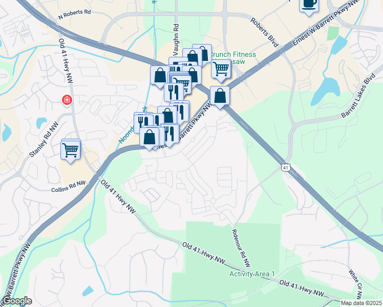 map of restaurants, bars, coffee shops, grocery stores, and more near 1775 Willow Branch Lane in Kennesaw