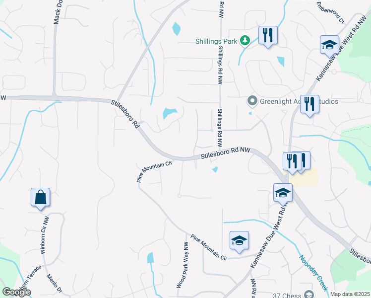 map of restaurants, bars, coffee shops, grocery stores, and more near 2972 Stilesboro Road Northwest in Kennesaw