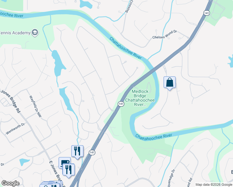 map of restaurants, bars, coffee shops, grocery stores, and more near 4734 River Court in Duluth