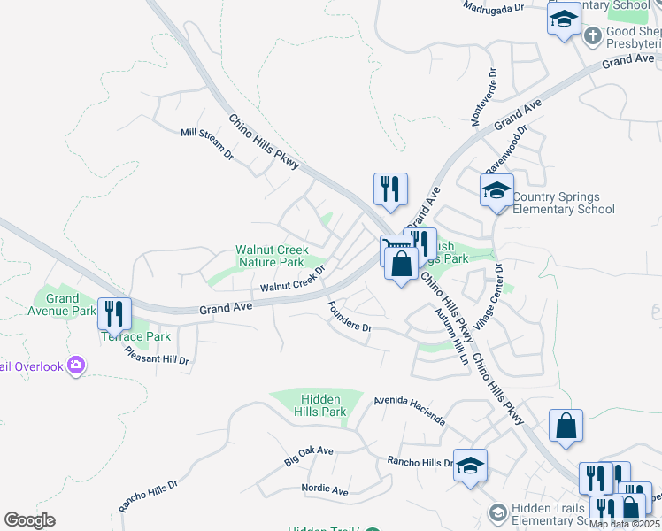 map of restaurants, bars, coffee shops, grocery stores, and more near 2018 Villa Del Lago Drive in Chino Hills