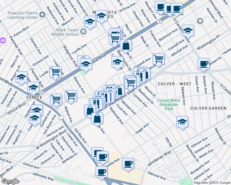 map of restaurants, bars, coffee shops, grocery stores, and more near 3965 Michael Avenue in Los Angeles